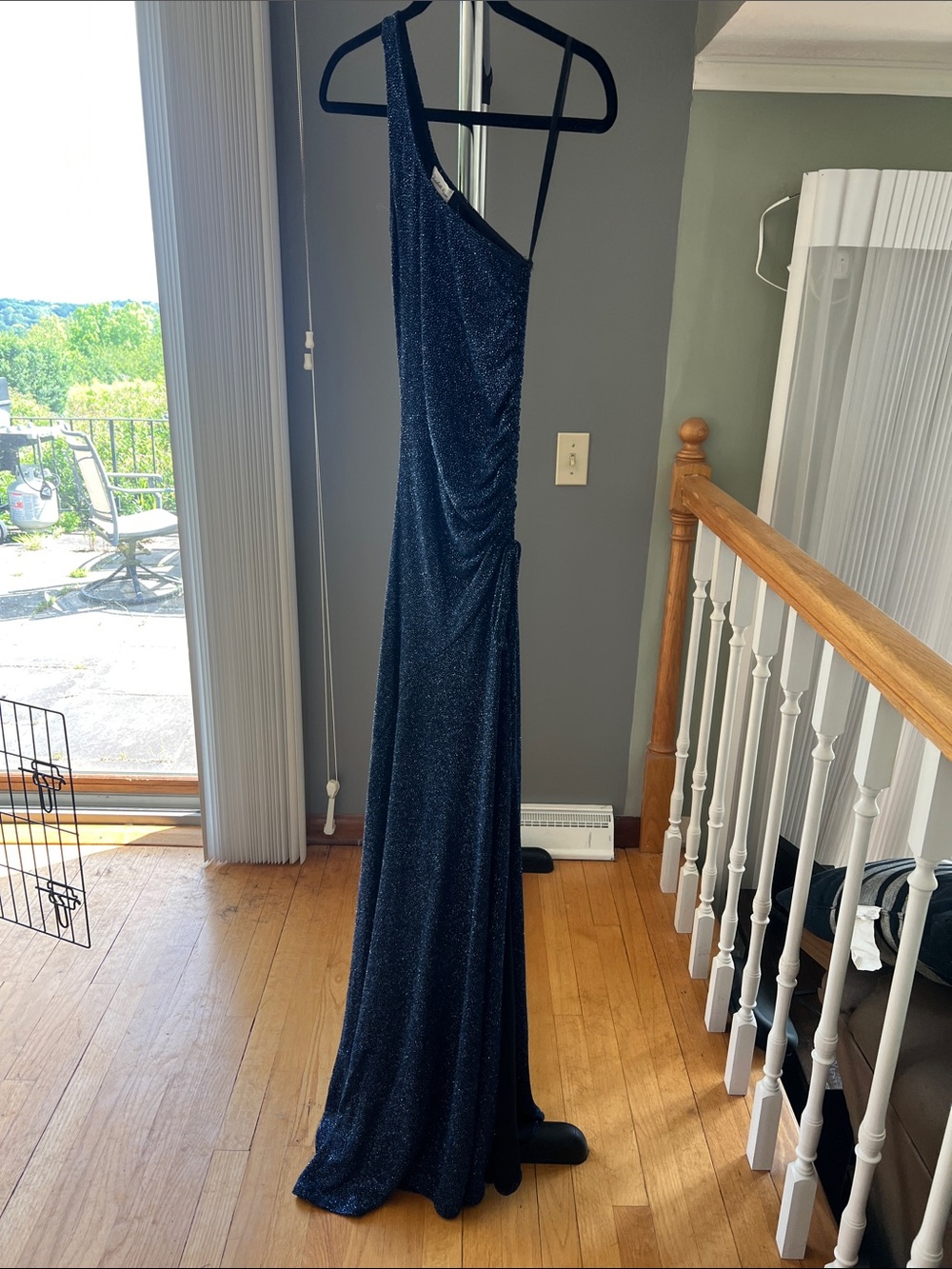 VINTAGE Charlotte Russe One-Shoulder Black and Blue Sparkle Gown